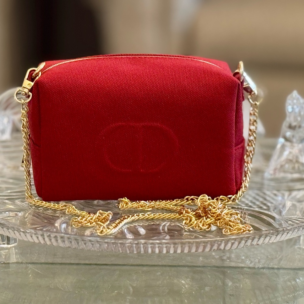 With Charm ;Dior Vibrant Red Canvas Cosmetic Sling with rich gold chain - Picture 13 of 17